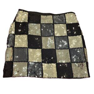 Black and Silver Checkered Sequin Mini Skirt Size 6 Y2K